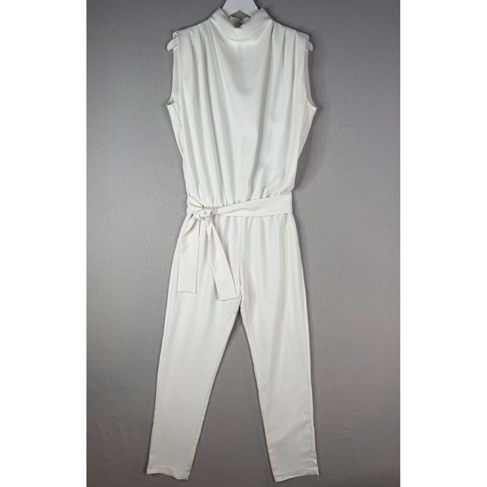 Amanda Uprichard Revolve Fabienne Jumpsuit Womens S Ivory White Mock Neck Belted
